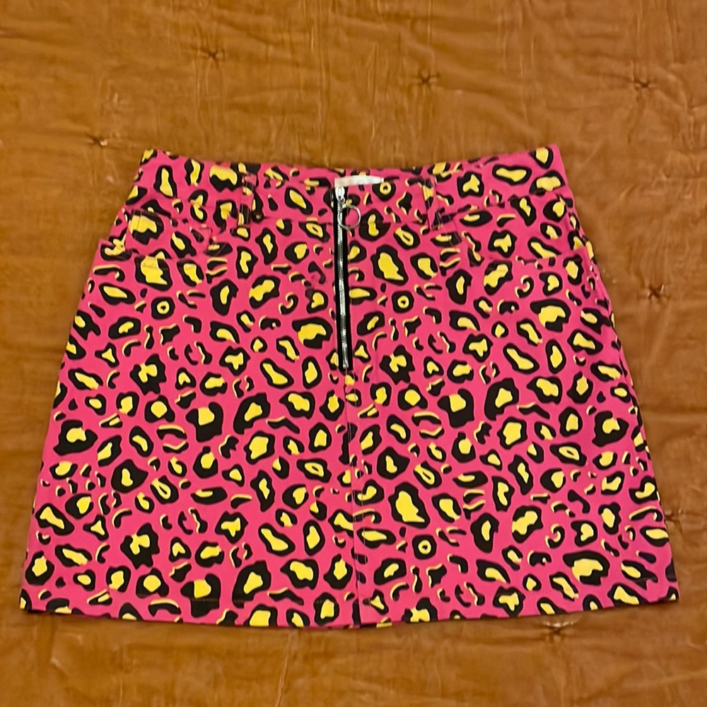 Denim Cheetah Print Mini Skirt